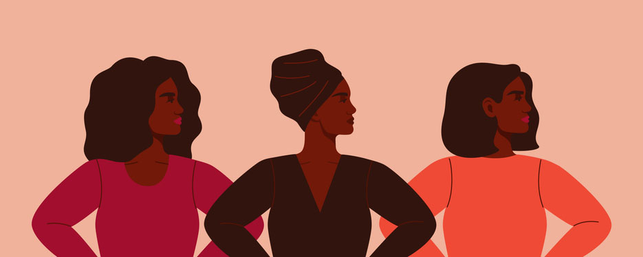 Three strong African women stand together.