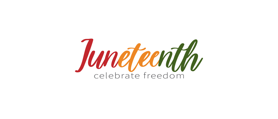 Juneteenth, celebrate freedom text lettering logo. Typography logo design for greeting card, poster, banner. Vector illustration isolated on white background.