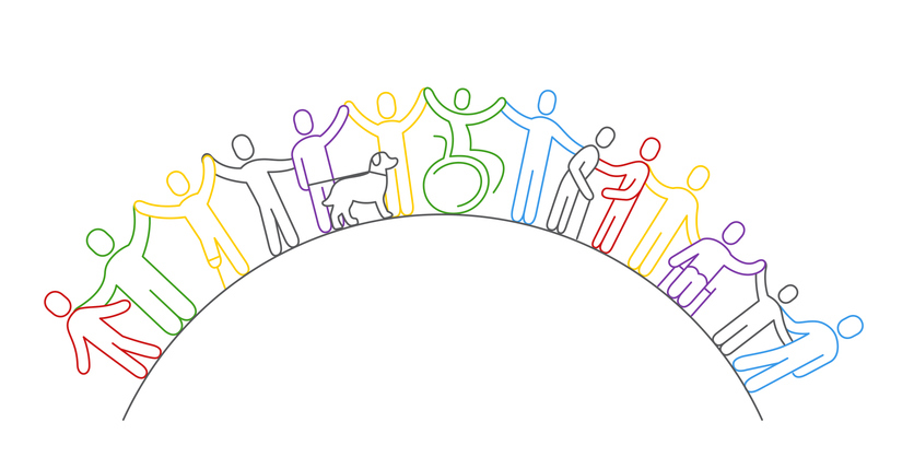 Inclusion and diversity concept. Line icon of inclusion. Line style silhouettes of people. Editable stroke.