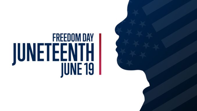 Juneteenth. Freedom Day. June 19. Holiday concept. Template for background, banner, card, poster with text inscription. Vector EPS10 illustration.